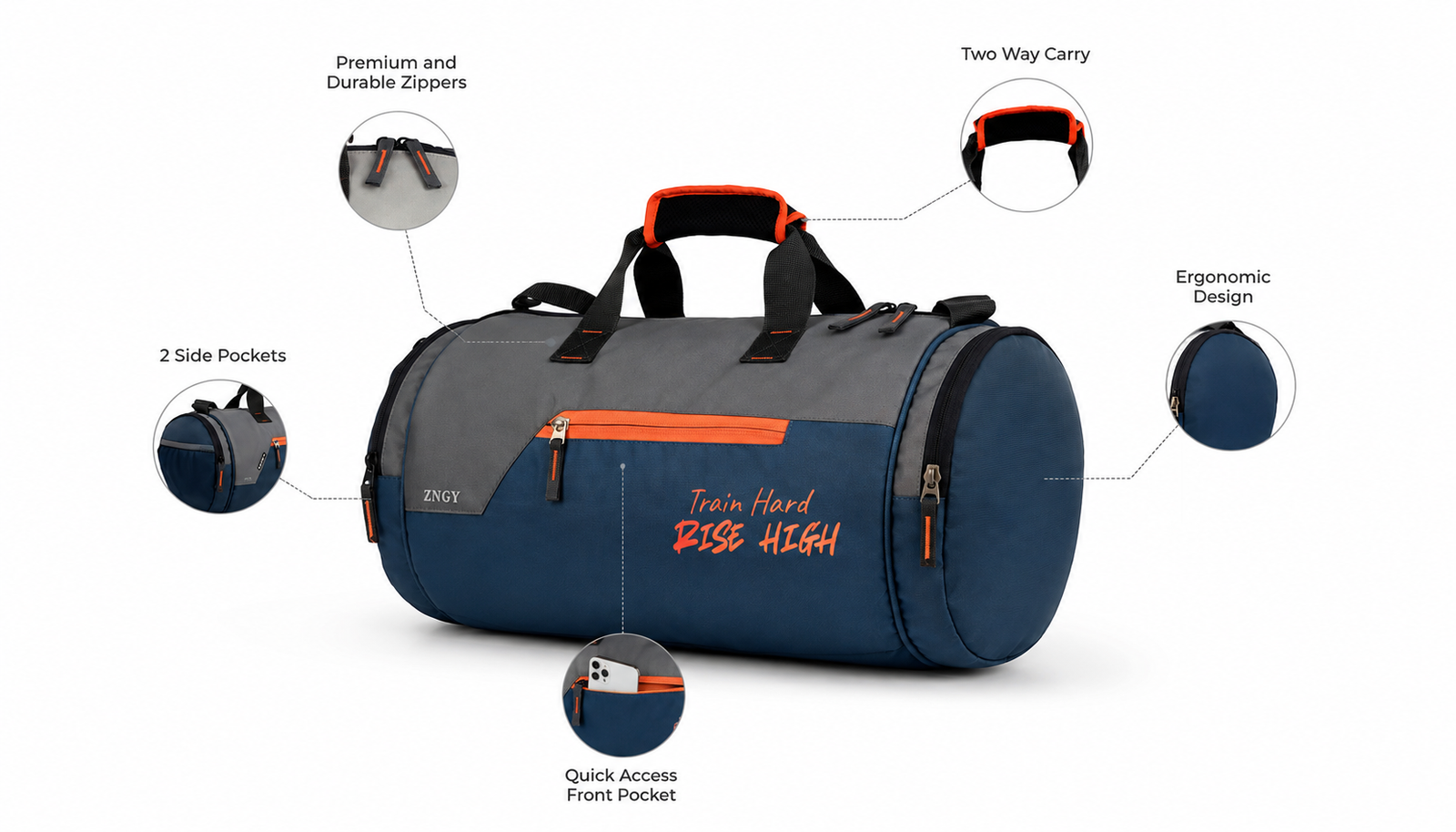 ZNGY Cross Training Duffel Bag - Grey & Blue - Image 4