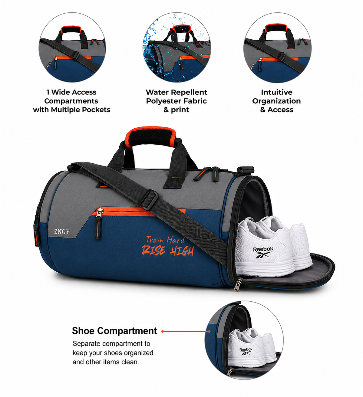 ZNGY Cross Training Duffel Bag - Grey & Blue - Image 5