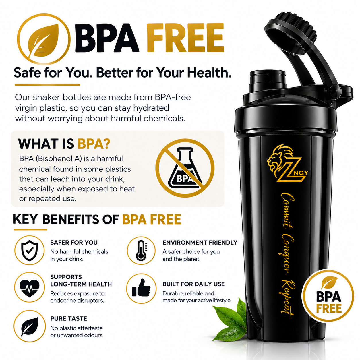 ZNGY HYDRA 750 ML Protein Shaker Bottle | BPA Free | Leak Proof | Twist Lock | Black - Image 3